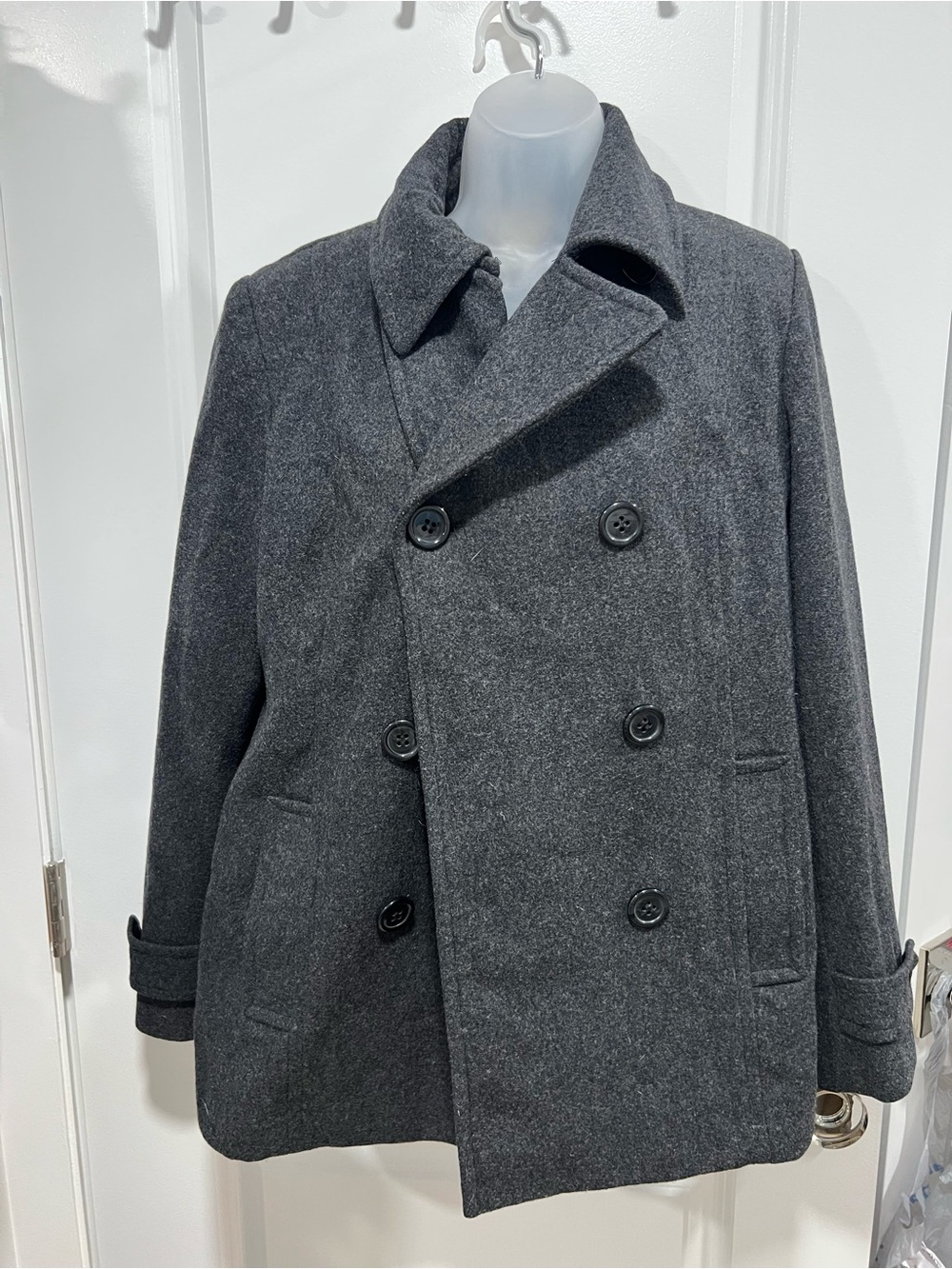 St. John's Bay Charcoal Gray Wool Blend Double Breasted Pea Coat Size M